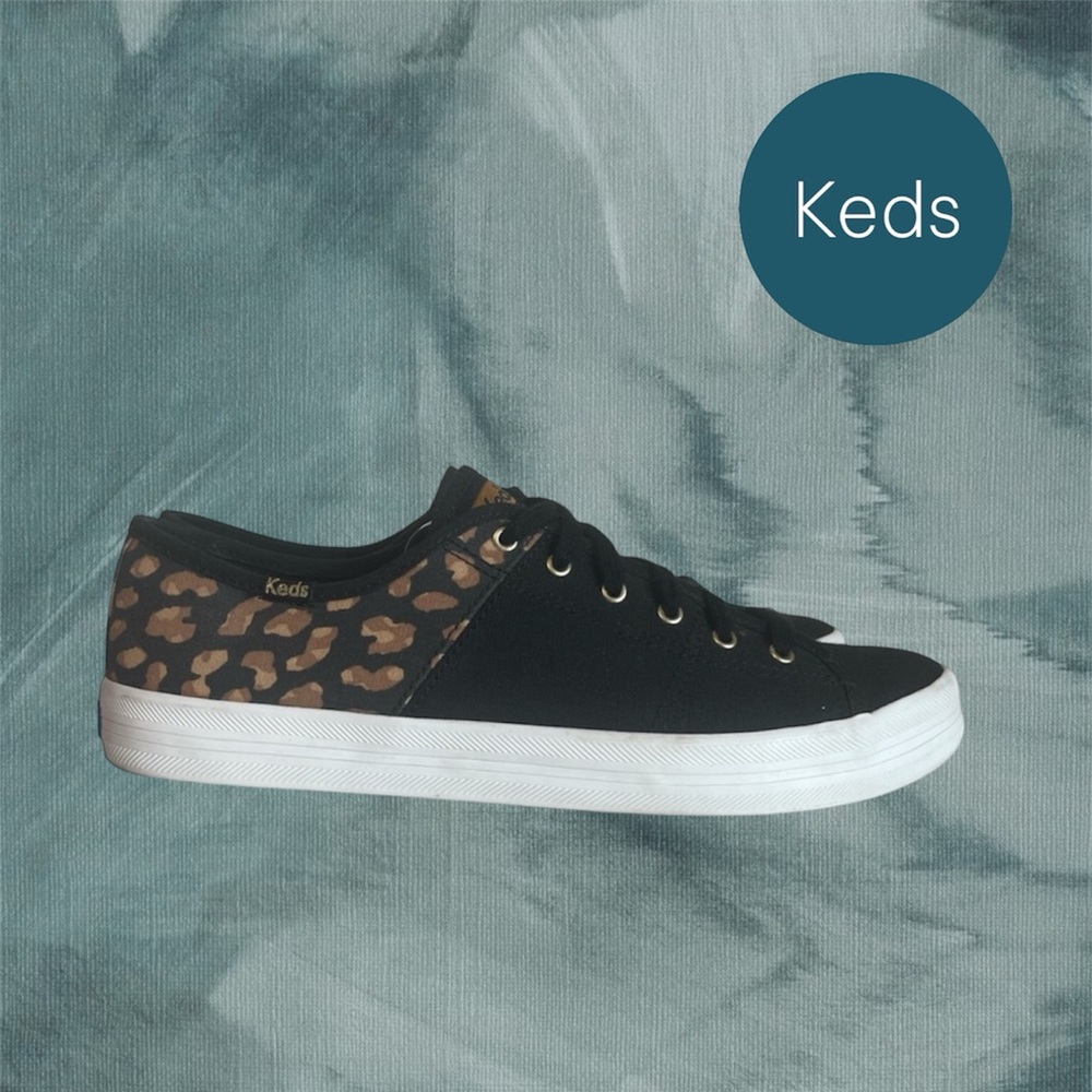Keds Women’s Size 9.5 Kickstart Leopard Print Black Lace Up Sneaker WF63…